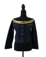 Load image into Gallery viewer, just cavalli vintage robert cavalli denim jacket off the shoulder jacket 
