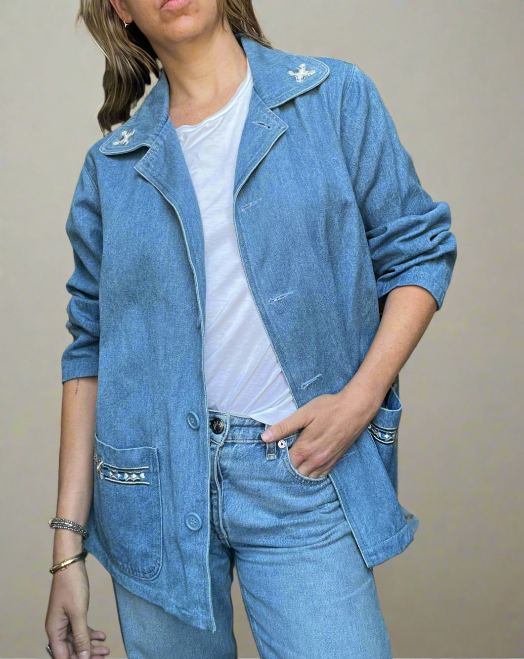 Vintage Aztec Denim Blazer